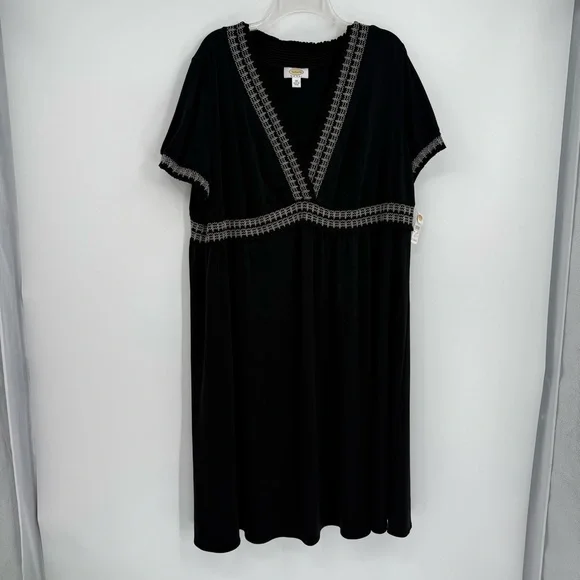 Talbots Short Sleeve Black Dress Size 3X NWT White Accent Faux Wrap Ruffle - Picture 10 of 10
